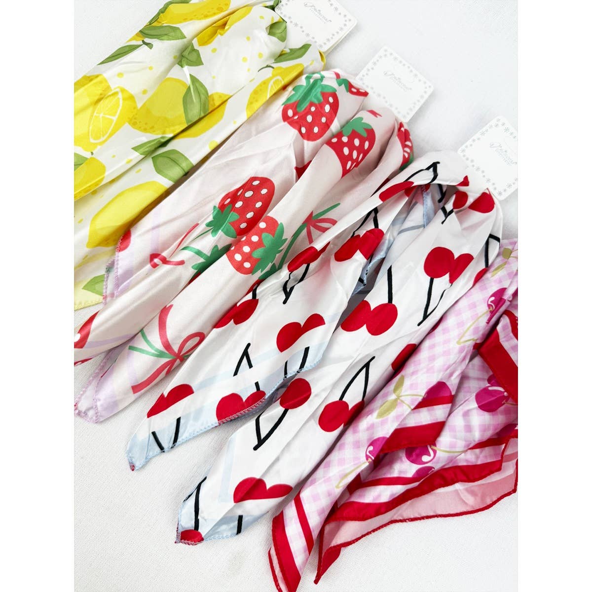 MIX COLOR Multiuse Fruit Print Satin Scarf for wholesale on Faire5