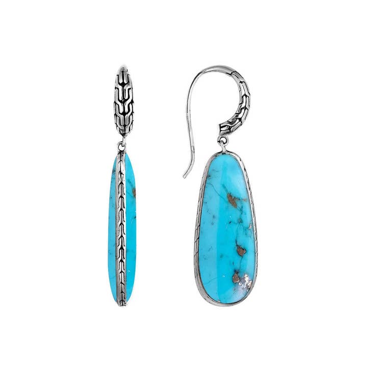 AE-1101-TQ Sterling zilveren turquoise schelp oorbellen met getextureerd randontwerp voor wholesale door Bali Designs