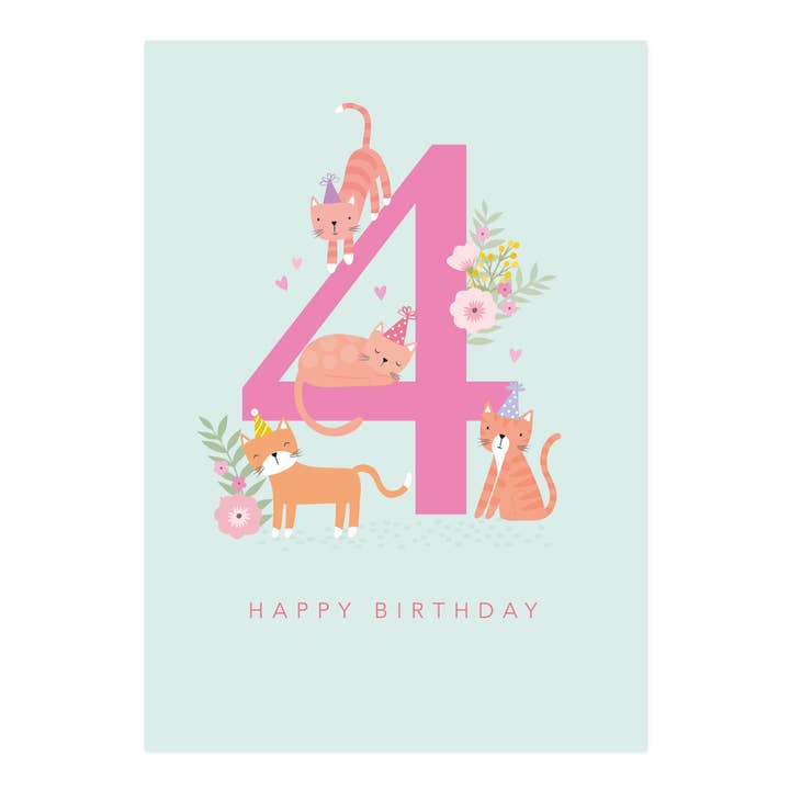 Happy Birthday Card | Age 4 Cats Card for wholesale by Klara Hawkins
