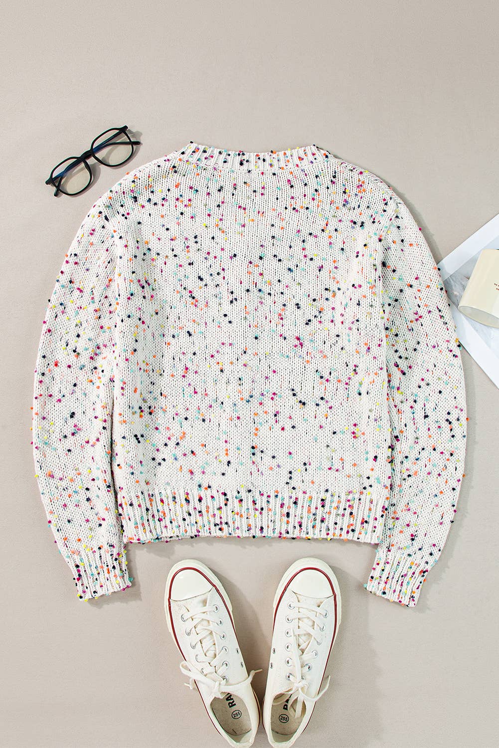 FULL TIME PURCHASE - Wholesale Cardigan - Women's - Rhinestone Decor Multicolor Confetti Sweater Cardigan
10