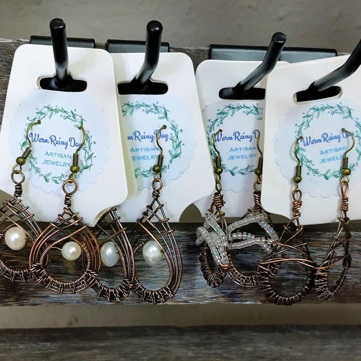 Wire Woven Copper Earrings for wholesale by WarmRainyDay Jewelry