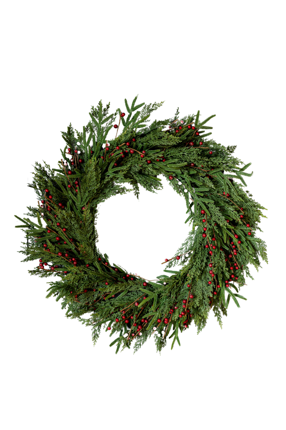 Luxe B Co - Wholesale Wreath - Red Plum Berry Norfolk Cypress Real Touch Wreath - 34"9