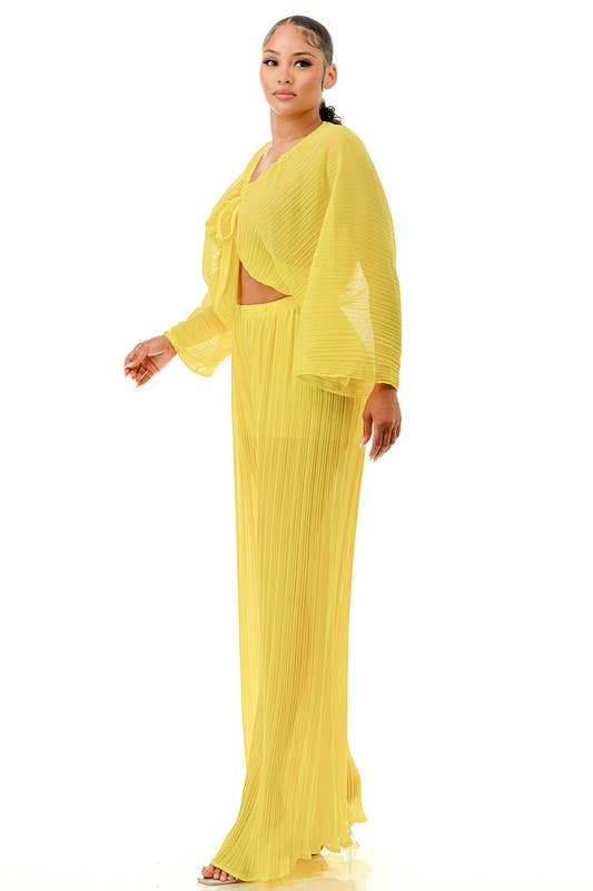 Namatt Design – wholesale Top & pants set (NOT Loungewear) – Women's – Plus Front Tie Billowing Pleated Crop Top & Pants Set8