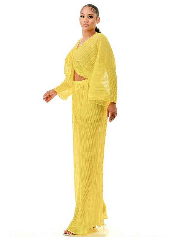 Namatt Design – wholesale Top & pants set (NOT Loungewear) – Women's – Plus Front Tie Billowing Pleated Crop Top & Pants Set8