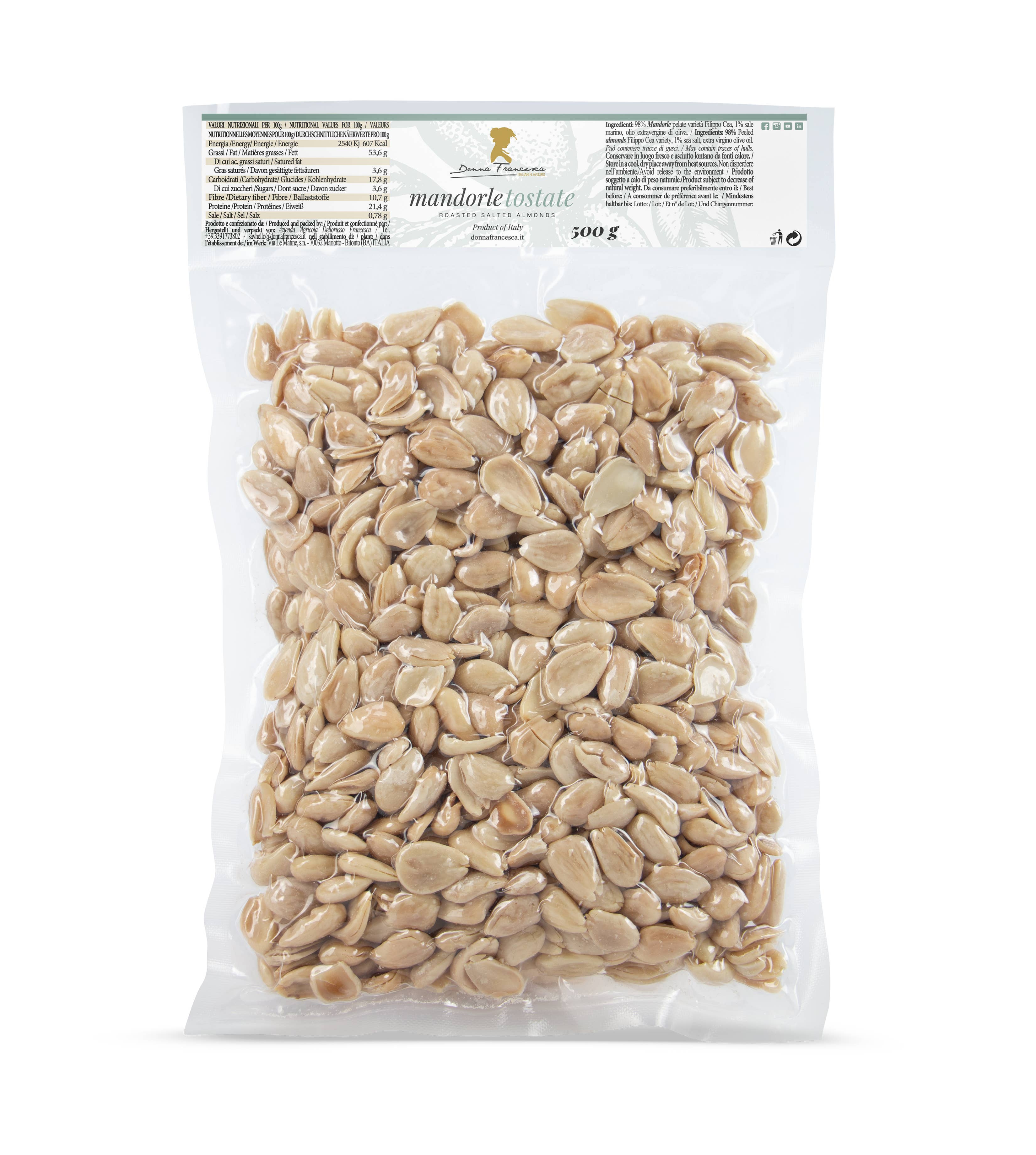 Donna Francesca - Wholesale Nuts - Salted Roasted Almonds 500 g -Made in Italy Premium Quality