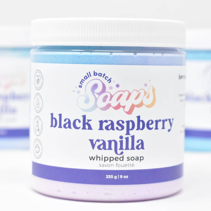 Black Raspberry Vanilla Whipped Soap for wholesale by Small Batch Soaps