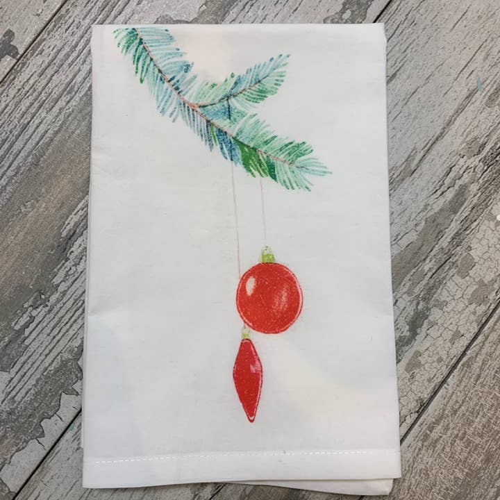 Christmas Ornament Watercolor Kitchen and Bathroom Towel for wholesale by Blue Poppy Designs