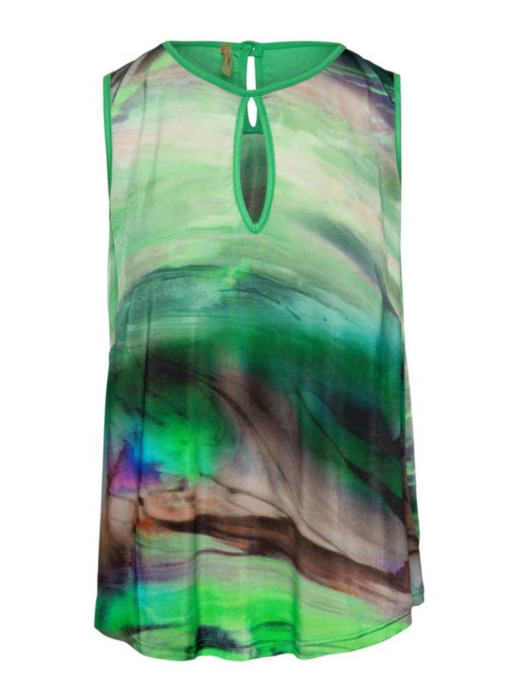 Grøn Nøglehul Detaljer Print Top for engroshandel hos conquista