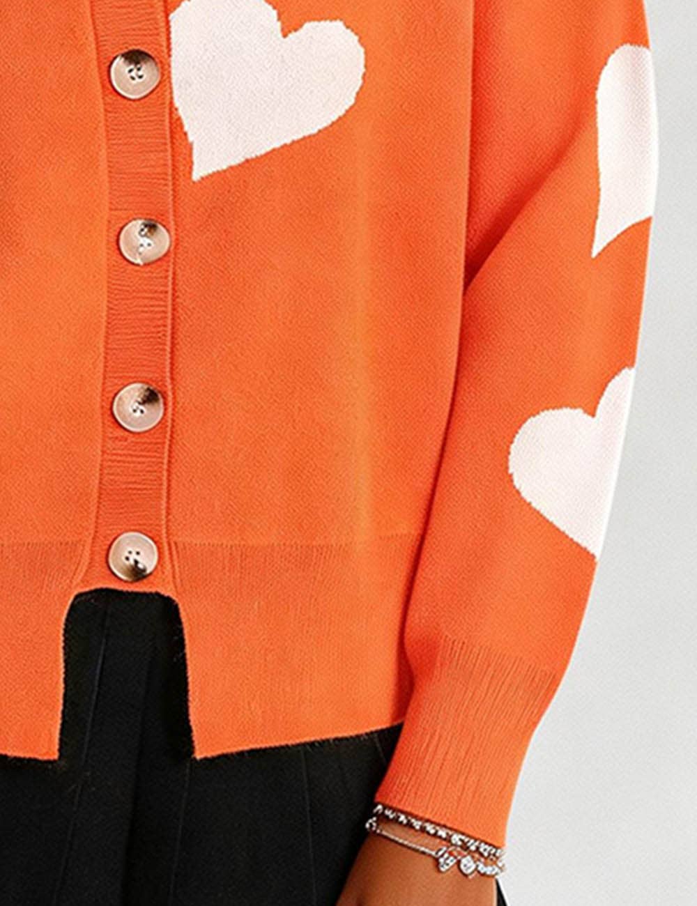 Sweetkama – Cardigan - Mulher por atacado – Cardigan feminino com coração e botões, gola redonda, modelo 236821