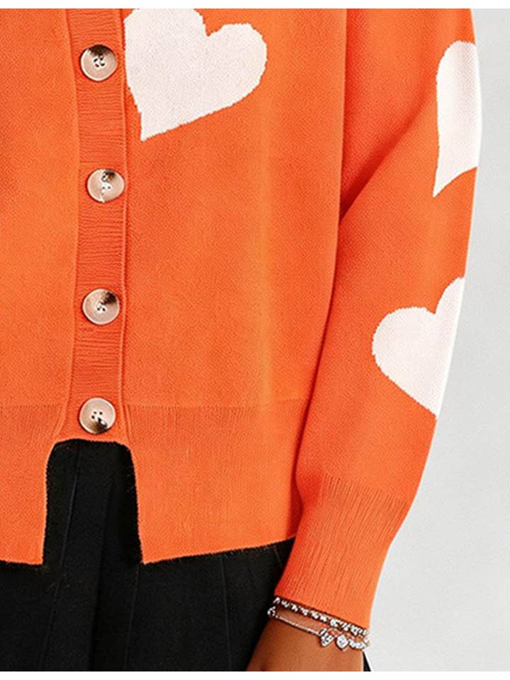 Sweetkama – Cardigan - Mulher por atacado – Cardigan feminino com coração e botões, gola redonda, modelo 236821