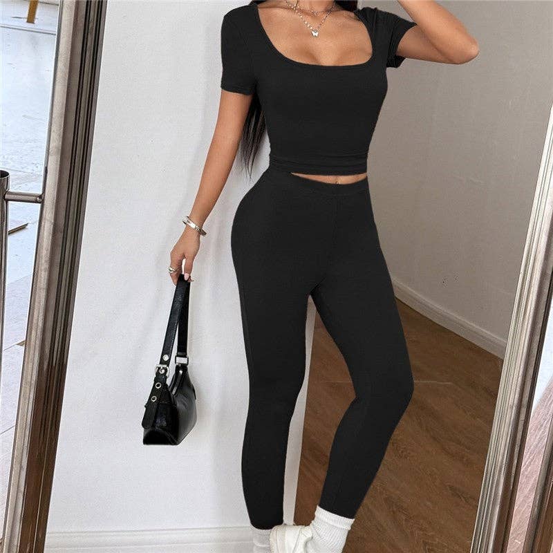 OceanusSwim – wholesale Activewear set – Women′s – Pure Fit Solid Sport Short Sleeve Pants Set5