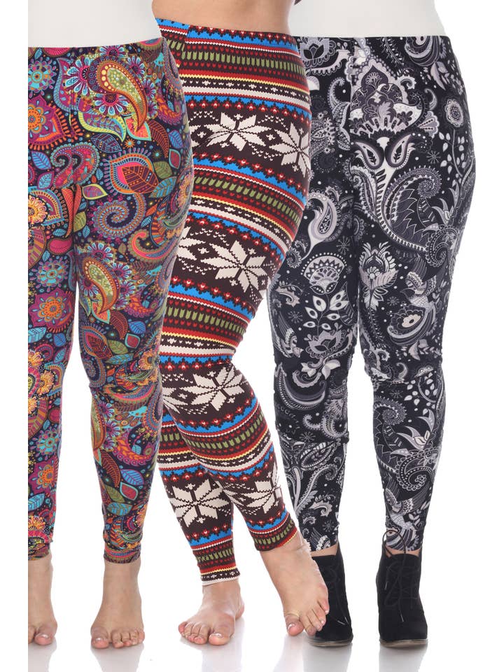 WHITE MARK – wholesale Modeleggings – Dam – Pack med 3 Plus storlek Leggings - Färgglada Paisley