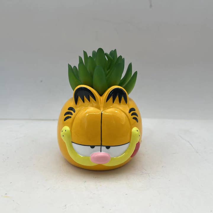 Silver Buffalo - Wholesale Artificial Plant - Garfield Head Mini Ceramic Planter with Faux Plant