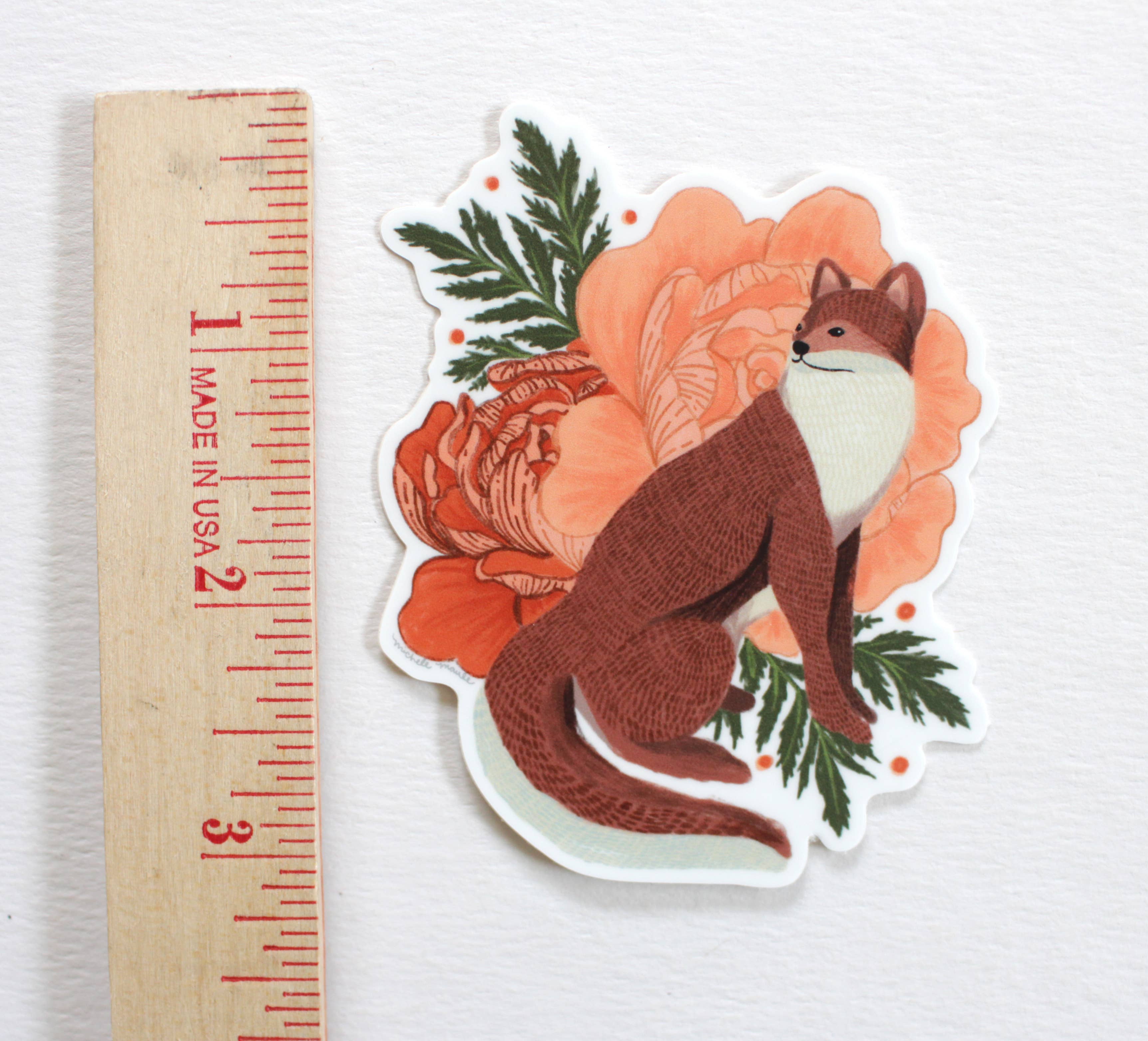 michele maule – Großhandel Aufkleber – Vinylaufkleber Rotfuchs mit Pfingstrosen4