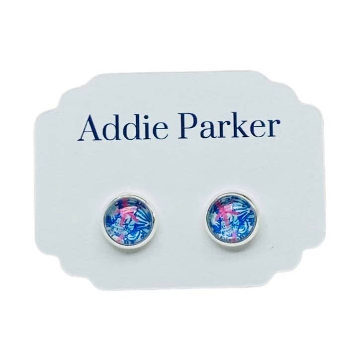 Stud Earrings (ST 53) - Blue / Pink Floral for wholesale by Addie Parker Jewelry