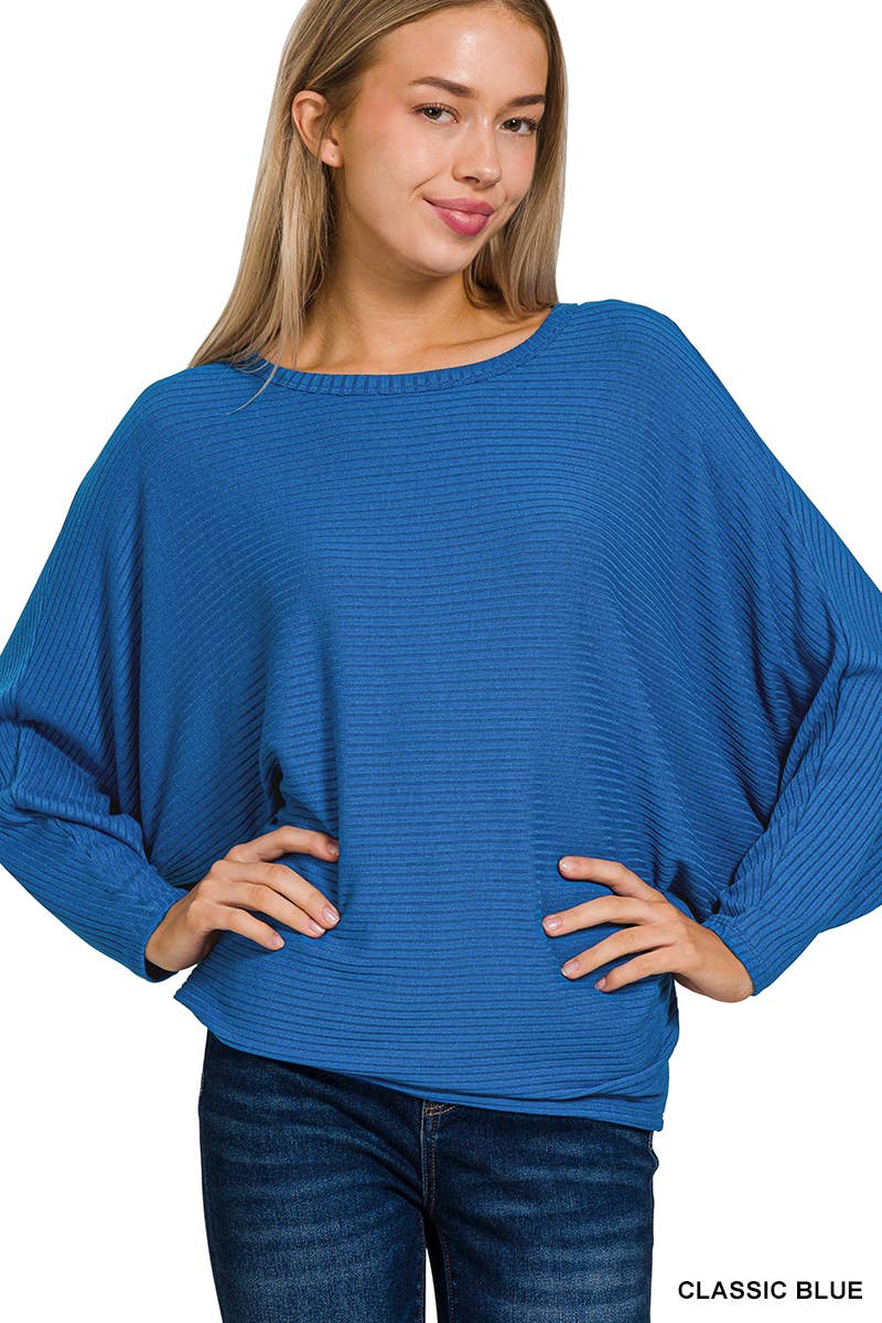 42POPS - Wholesale Knit Sweater - Women's - `.Ribbed Batwing Long Sleeve Boat Neck Sweater2