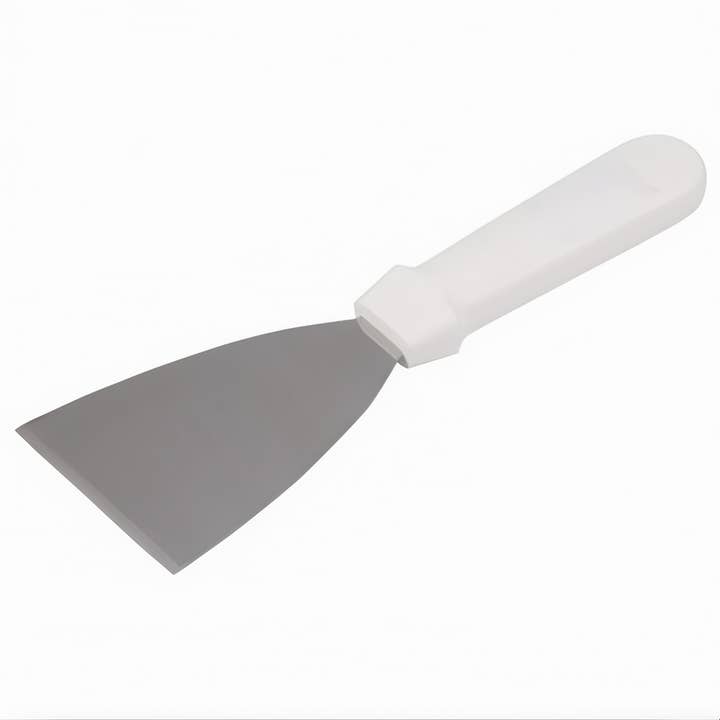 EcoQuality - Vente Ustensile/gadget de cuisine - Grattoir à poêle, manche en plastique blanc, 3" de large