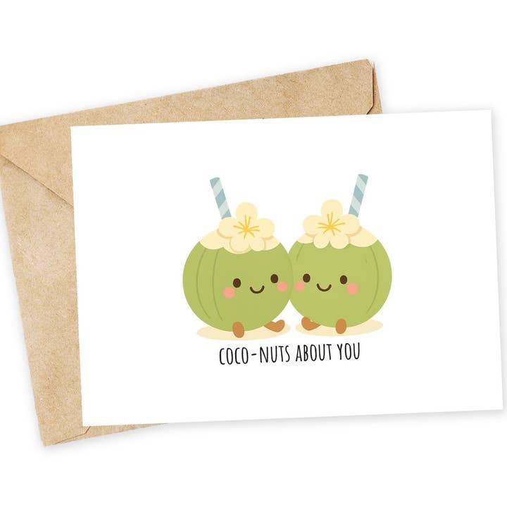 Coconut Pun Greeting Card: I Love You Card for wholesale by Chewy Lemon Studio