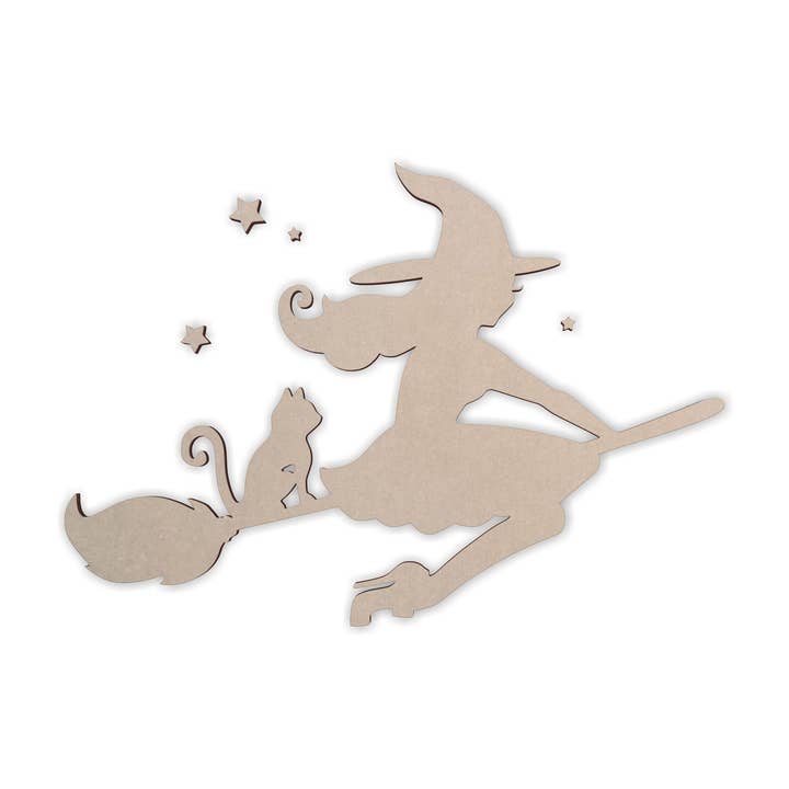 Jess and Jessica – wholesale Utskärningar – Trä Halloween Decor - Häxa På Kvast - Cutout, Heminredning