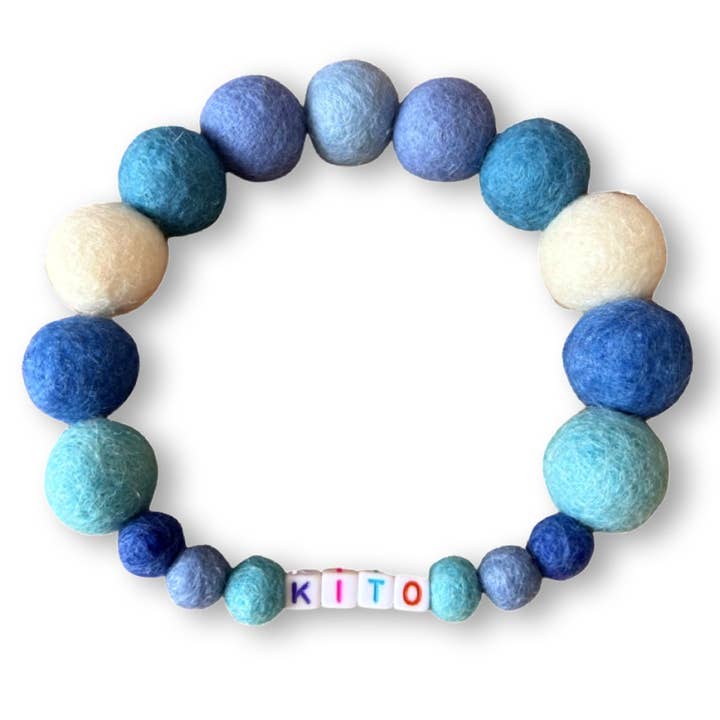 Personalised Pom Pom Dog Collar - Blue for wholesale by Puppies & Pom Poms