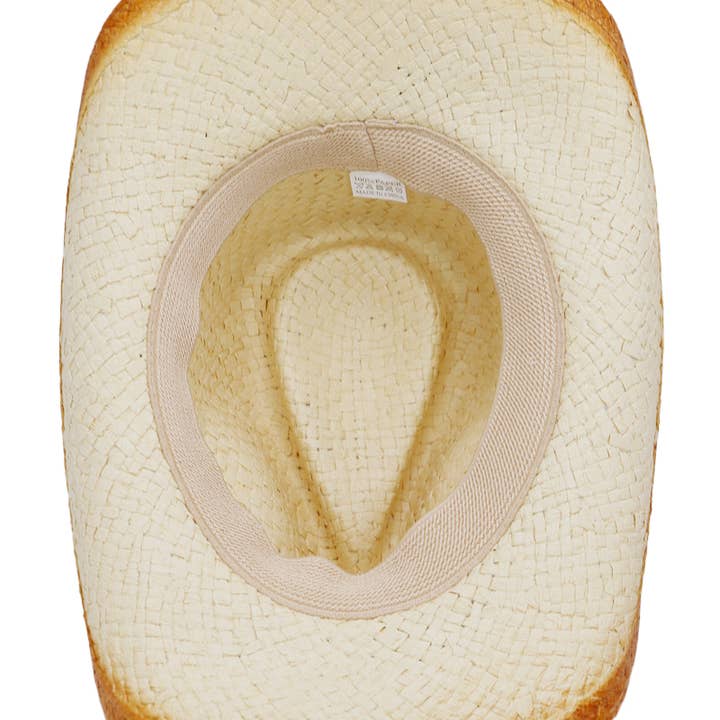 Cap Zone - Wholesale Cowboy Hat - Unisex - Longhorn Belt Vintage Ombre Burnt Paper Straw Cowboy Hat