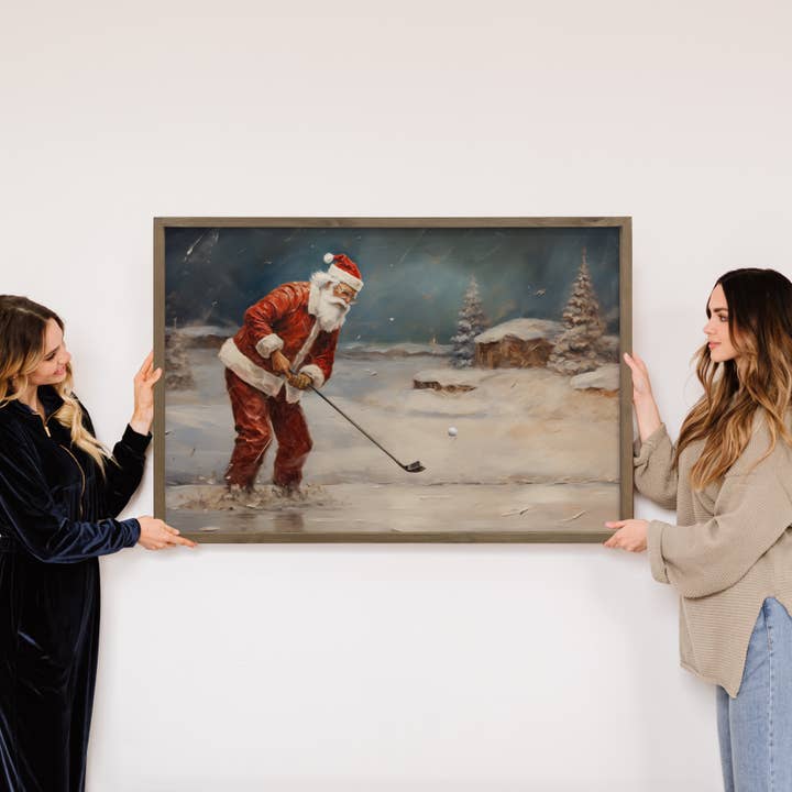 Hangout Home - Wholesale Art Print - Santa Playing Golf in the Snow - Funny Santa Canvas Art 4