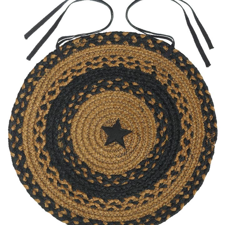 Braided Jute Chair Pad Black star Emb.- 15" Round - JB111 for wholesale by Accent Linen