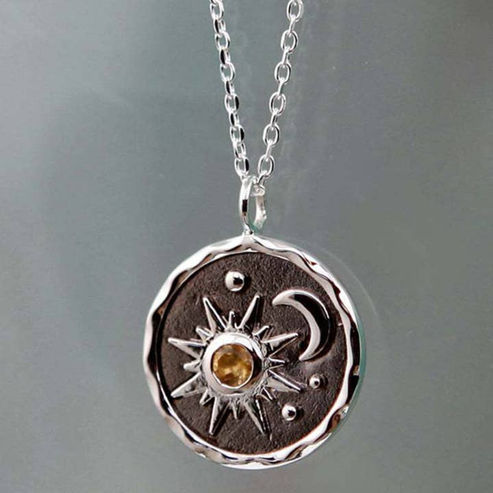 Vintage Silber Sun Moon Zirkon Halskette für den Großhandel von Tourtiwi