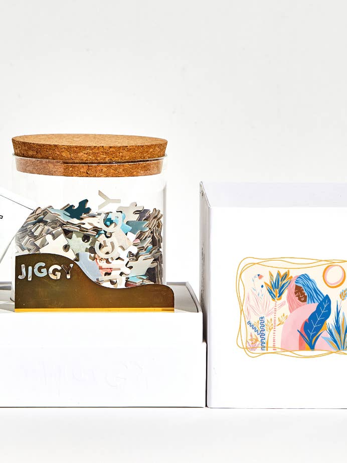 450pc Puzzle & Glue Kit: Dos Soles by Dora Cuenca for wholesale by JIGGY Puzzles