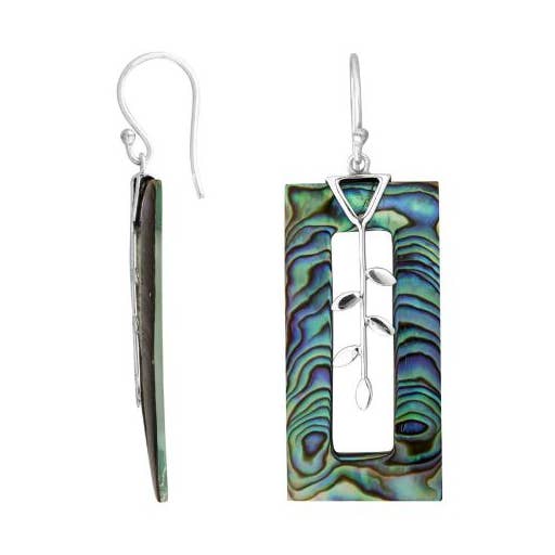 AE-1163-AB Ohrring aus Sterlingsilber mit Abalone-Muschel im rechteckigen Blätterdesign für Großhandelskollektionen für den Großhandel von Bali Designs