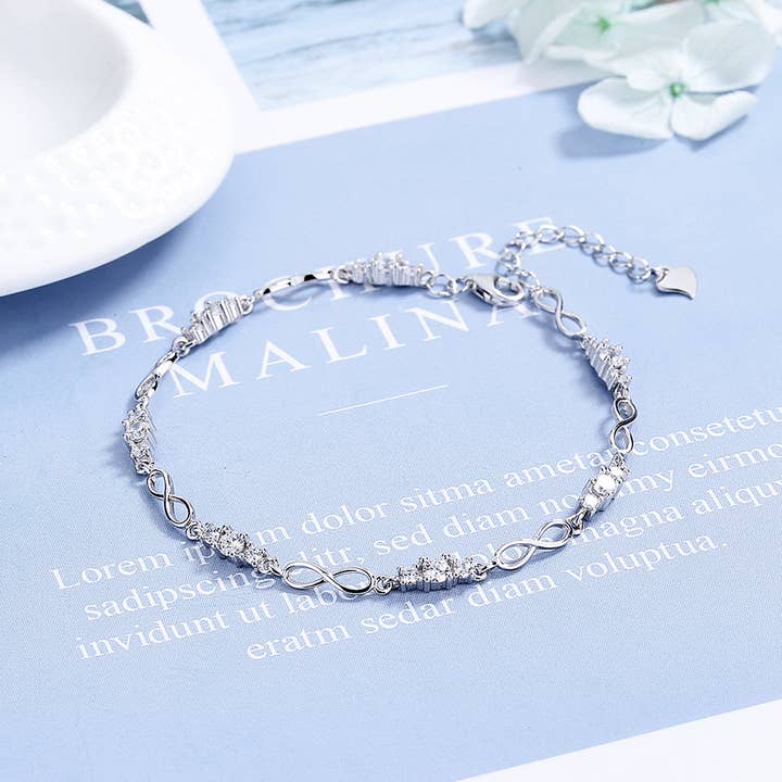 Amy and Annette - Wholesale Link & Chain Bracelet - 18K White Gold Infinity Bracelet with Genuine Crystals