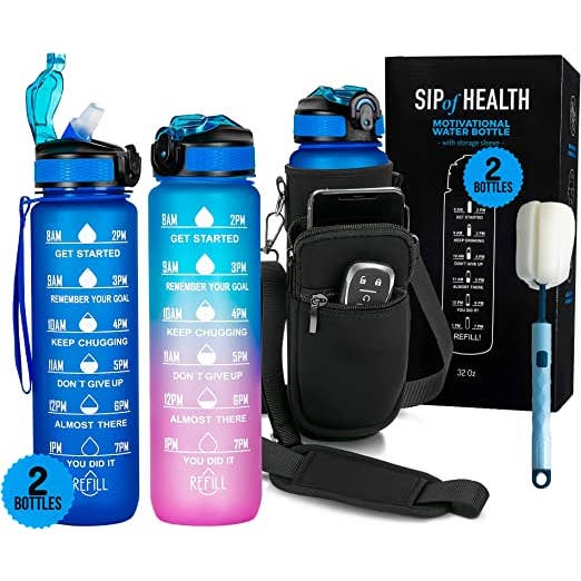 Paquet de 2 : bouteille d'eau de 32 oz avec marqueur horaire pour la vente par Home of Spoils