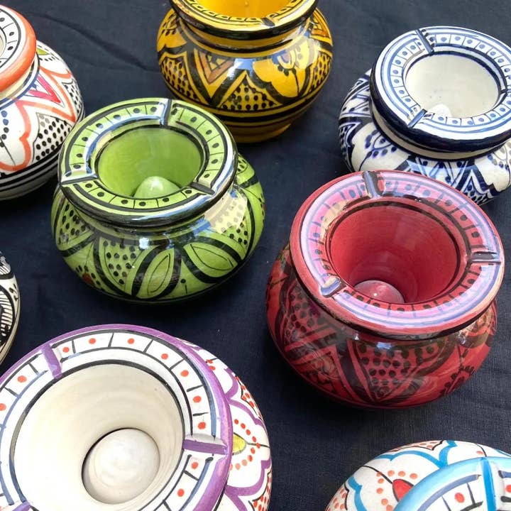 Etnico del Mondo - Wholesale Ashtray - Moroccan Ashtray in Hand-Painted Terracotta #83