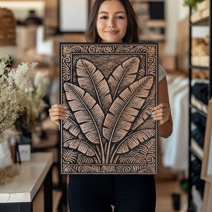 Benoit's Design Co. - Wholesale Wall Sign - Banana Leaves Engraved Birch Illustration6