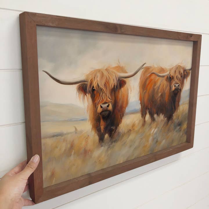 Hangout Home - Vendita all'ingrosso Stampa artistica - Double Highland Cows - Arte su tela Highland Cow - Arte incorniciata2