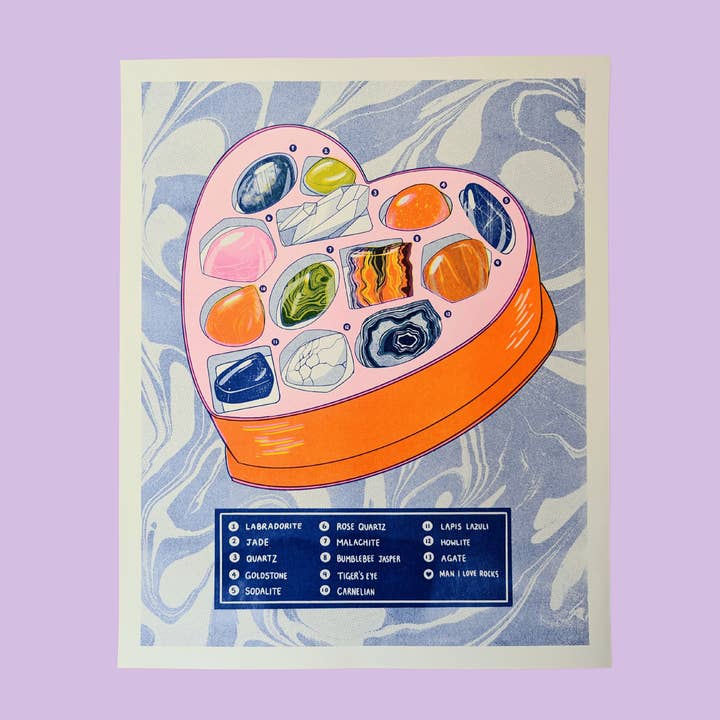 Christina Hu - Wholesale Art Print - Man I Love Rocks and Gemstones | 11"x14" Risograph Print