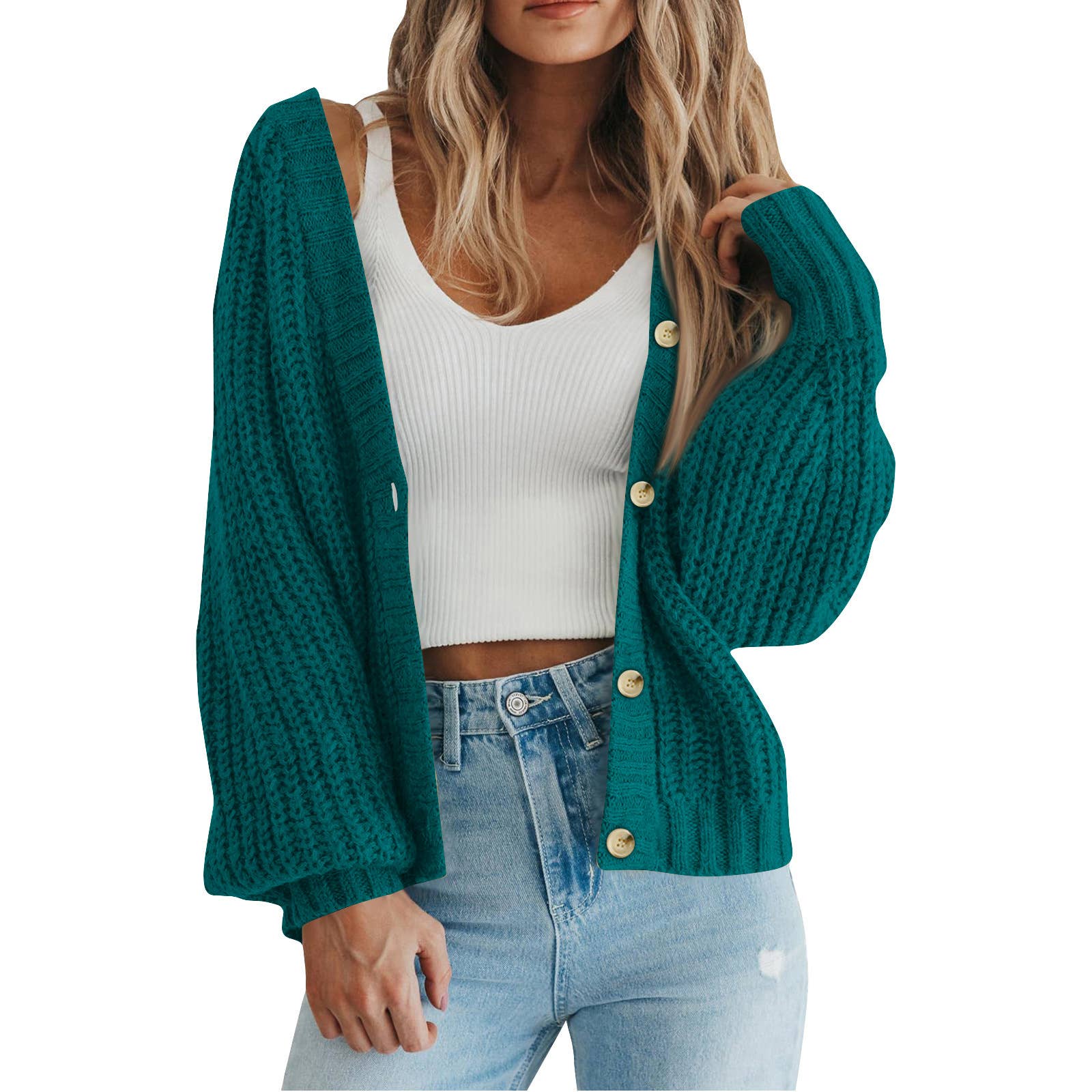 Rosa Clothing - Wholesale Cardigan - Women's - Women Knit Cardigan Loose Fit Button Down Fall Sweater12