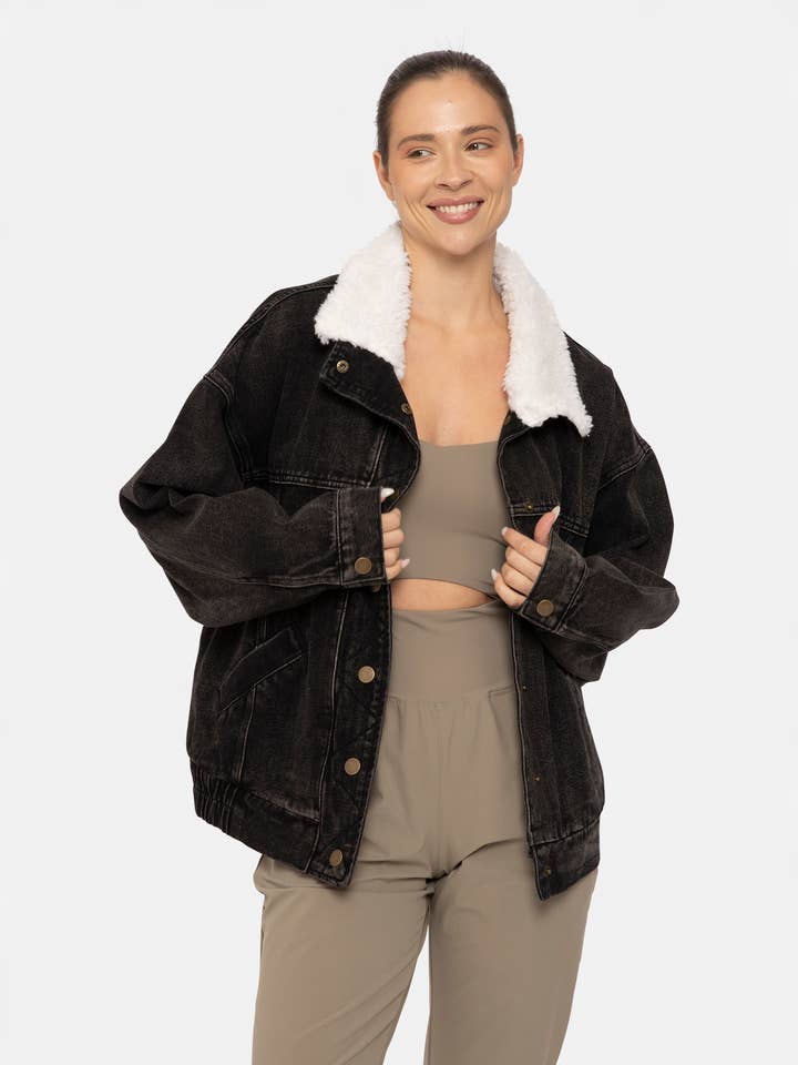 Sherpa Collar Oversized Denim Jacket for wholesale by Mono B