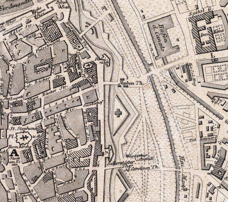 OldCityPrints - Old Maps and Posters - Wholesale Art Print - Old Map of Vienna Wien with engravings Austria 1844 Vintage Map | Vintage Map Wall Art Print1