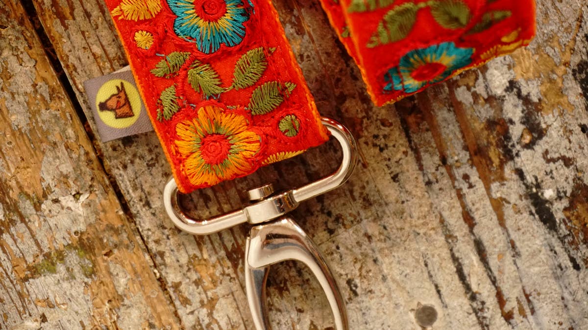 hundsfutter - Wholesale Pet Leash - Dog - Wide orange strap with flower design9