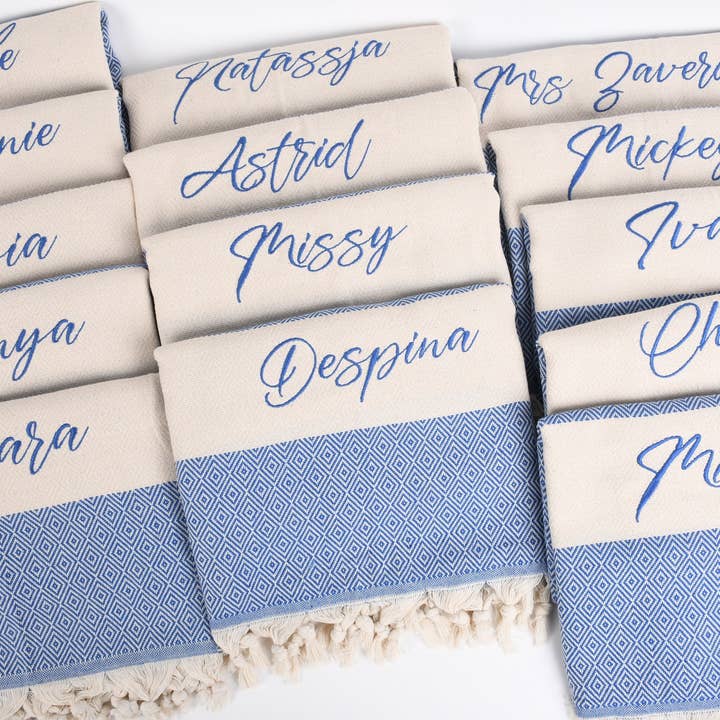 Organic Turkish Towels - Wholesale Beach Towel - Organic Cotton Beach Towel and Blanket in Blue Cream