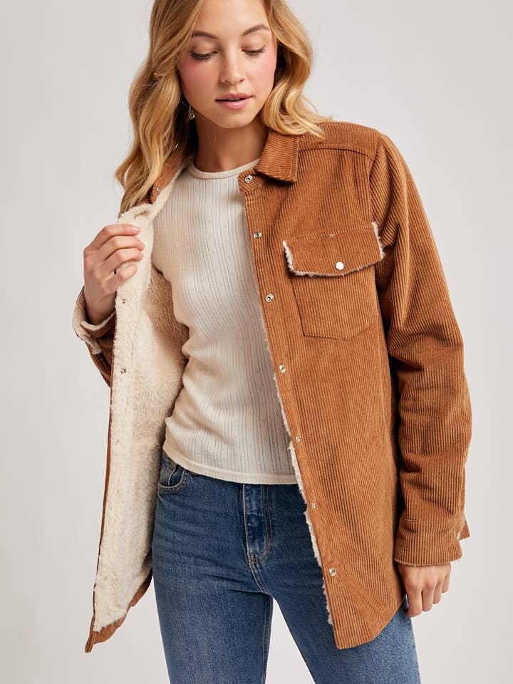 Bluivy - Wholesale Shirt Jacket/Shacket - Women's - CORDUROY SHERPA-LINED JACKET