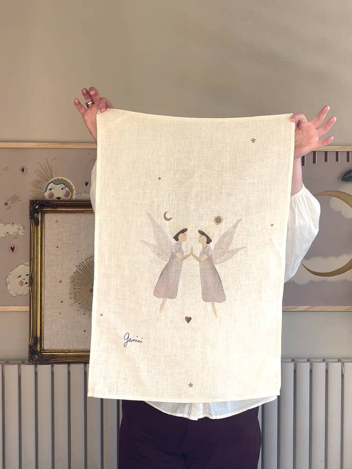 Torchon en lin "Gémeaux" pour la vente par Queen of the Rodeo