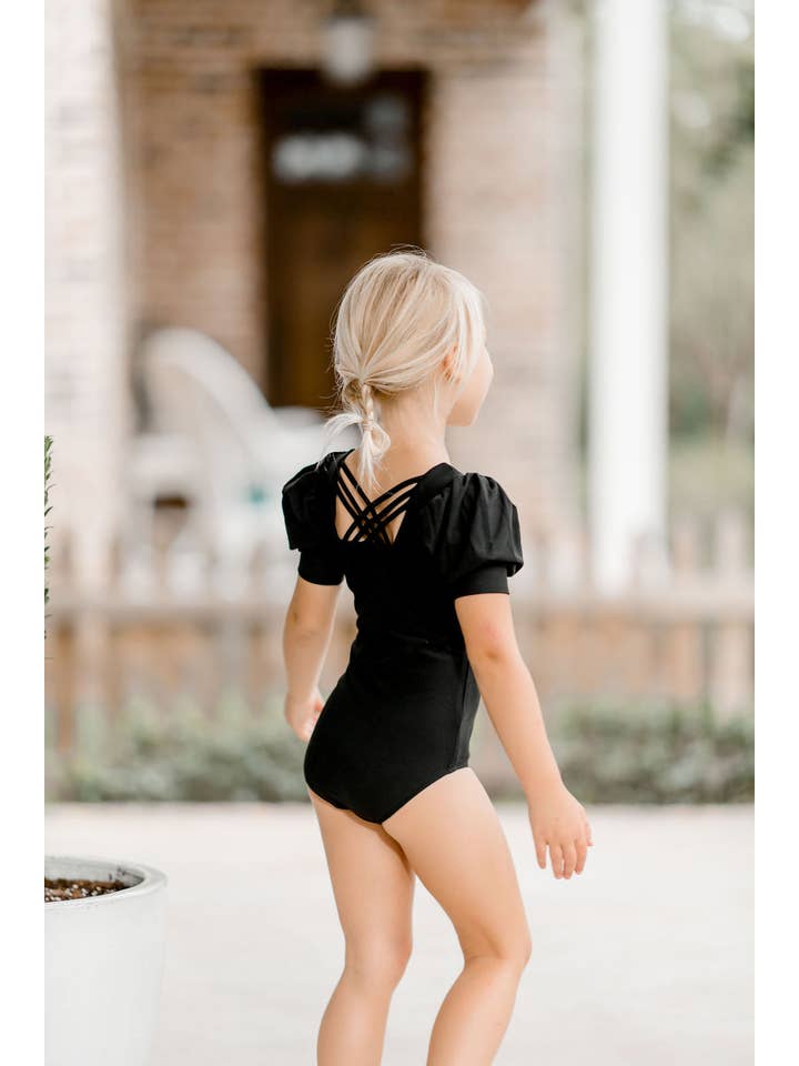 Cheeky Plum - Wholesale Leotard – Child - Puff Sleeve Leotard - Black Magic1