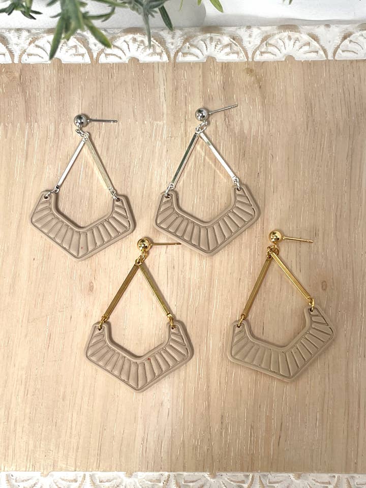 Victoria | Beige | Gold | Silver | Polymer Clay Earrings for wholesale by Classical Clay Co