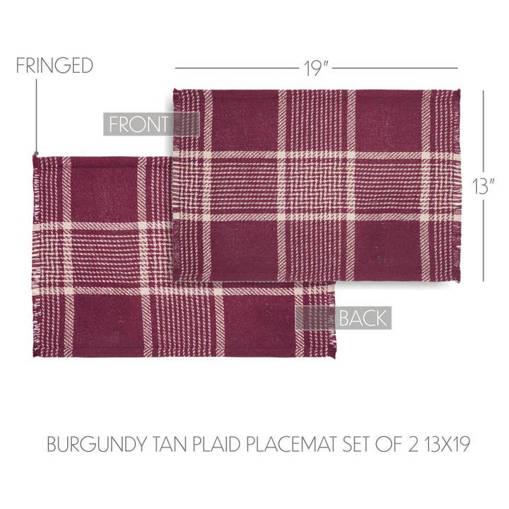 VHC Brands - Wholesale Placemat - Eston Burgundy Tan Plaid Placemat Set of 2 13x19