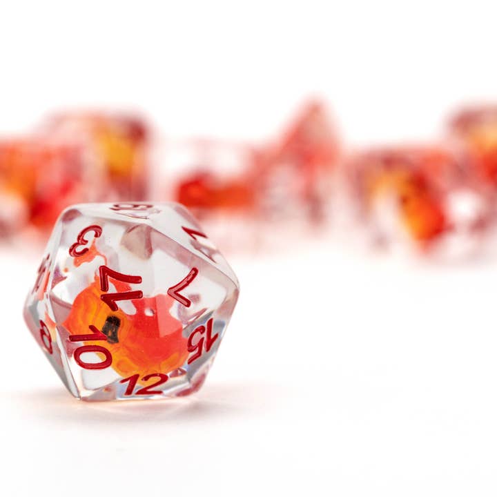 FanRoll by Metallic Dice Games - Wholesale Dice - Dragon Storm Inclusion Resin Dice Set: Red Dragon3