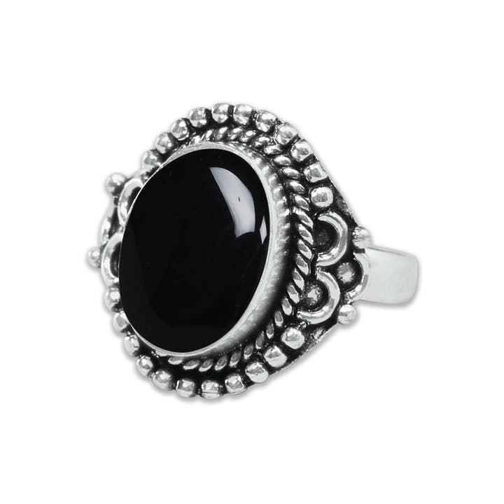Handmade Jewels - Wholesale Cocktail/Statement Ring - Black Onyx Rings – Handmade, Silver-Plated, Assorted Boho Designs (US Sizes 6–10)3