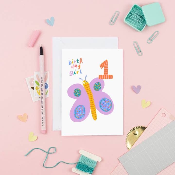 Butterfly Birthday Card – Age 1 for wholesale by Ali Marriott