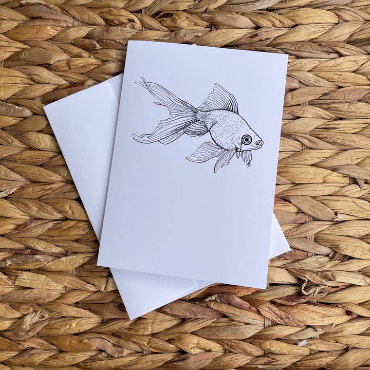 Carte de vœux poisson rouge - carte simple et moderne 5"x7" pour la vente par KM Art and Design
